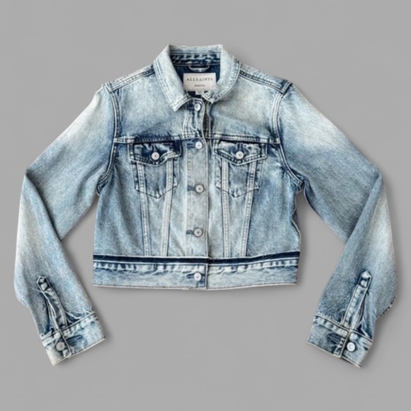 ALLSAINTS-Hay denim jacket-distressed blue-size Small-EUC-retail $160 - Picture 12 of 15